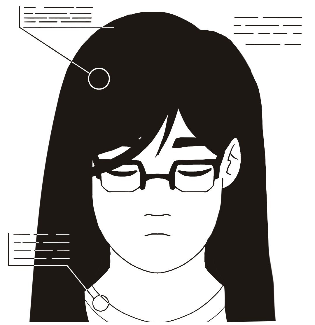 Illustration présentant la tête d'une femme, les yeux fermés, avec des blocs de données gravitant autour d'elle